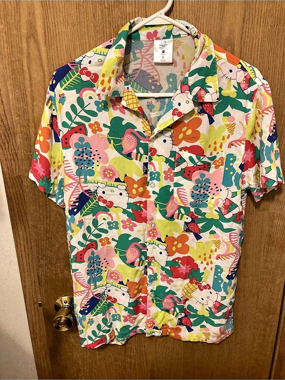 Hello Kitty x Hybrid Floral Button Down Shirt 100 percent rayon, Size Medium